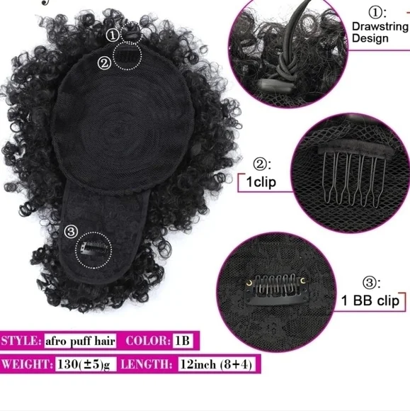 Puff Drawstring Ponytail w/Bangs Kinky Curly Hair Clip in Bangs Short Ponytail - Picture 3 of 8